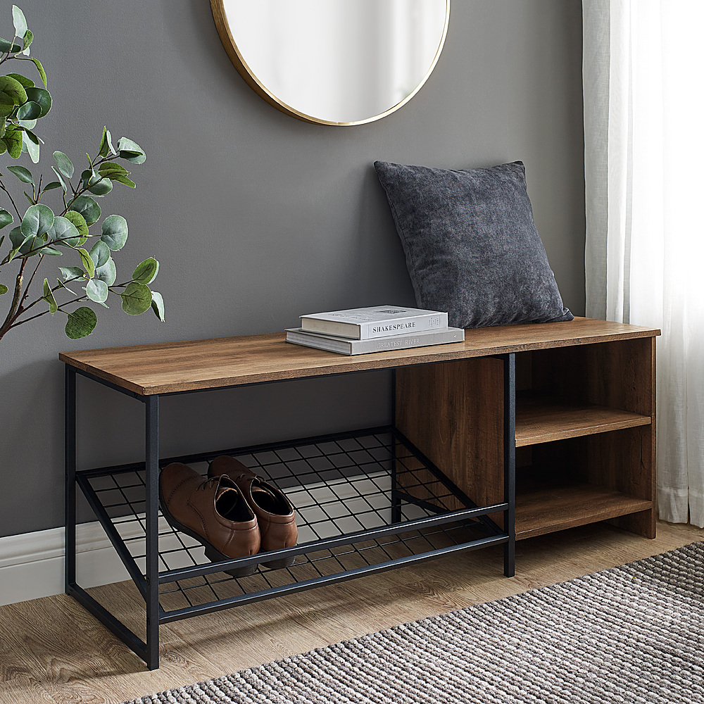 Metal Shoe Rack Bench for Entryway, Entry Bench with Shoe Storage