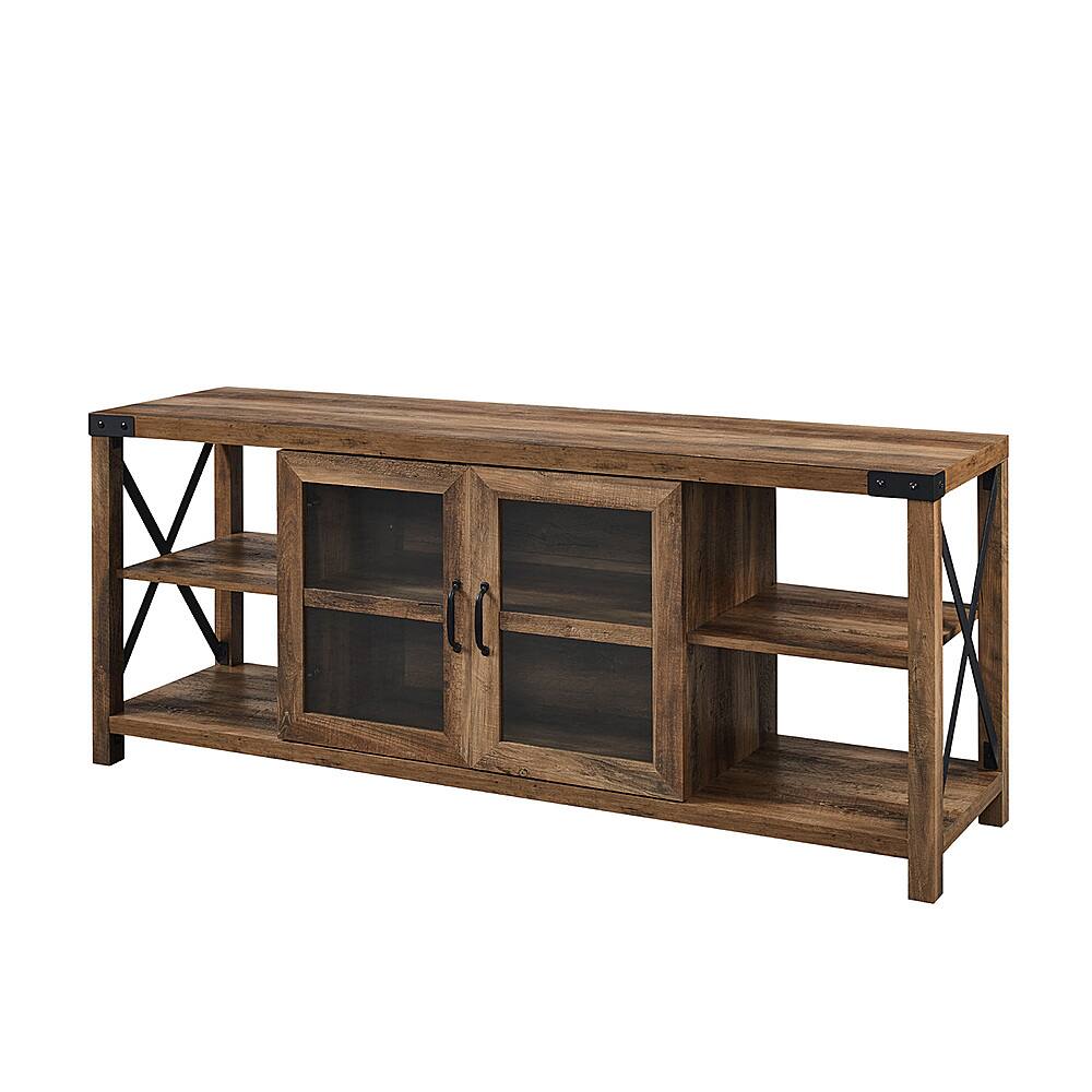 Left View: Walker Edison - Farmhouse Metal X TV Stand Cabinet for Most TVs Up to 65" - Rustic Oak