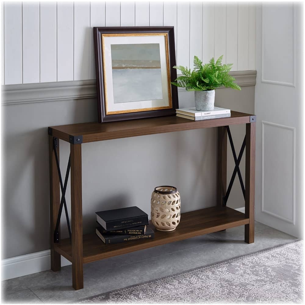 Best Buy: Walker Edison 46" Rustic Farmhouse Entryway Table Dark Walnut ...