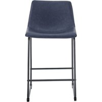 Walker Edison - Industrial Faux Leather Counter Stool (Set of 2) - Blue - Front_Zoom