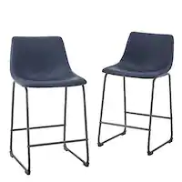 Walker Edison - Industrial Faux Leather Counter Stool (Set of 2) - Blue - Front_Zoom