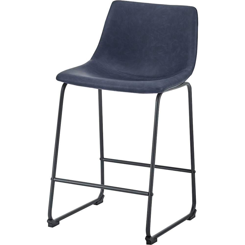 Left View: Walker Edison - Industrial Faux Leather Counter Stool (Set of 2) - Blue