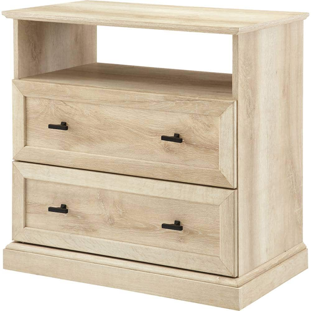 Left View: Walker Edison - Classic 2-Drawer End Table - White Oak