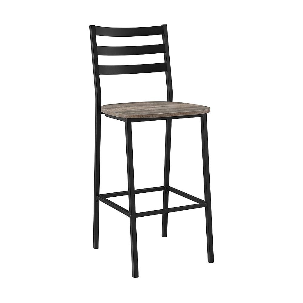 Left View: Walker Edison - Industrial Slat-Back Counter Stool (2-Pack) - Gray Wash