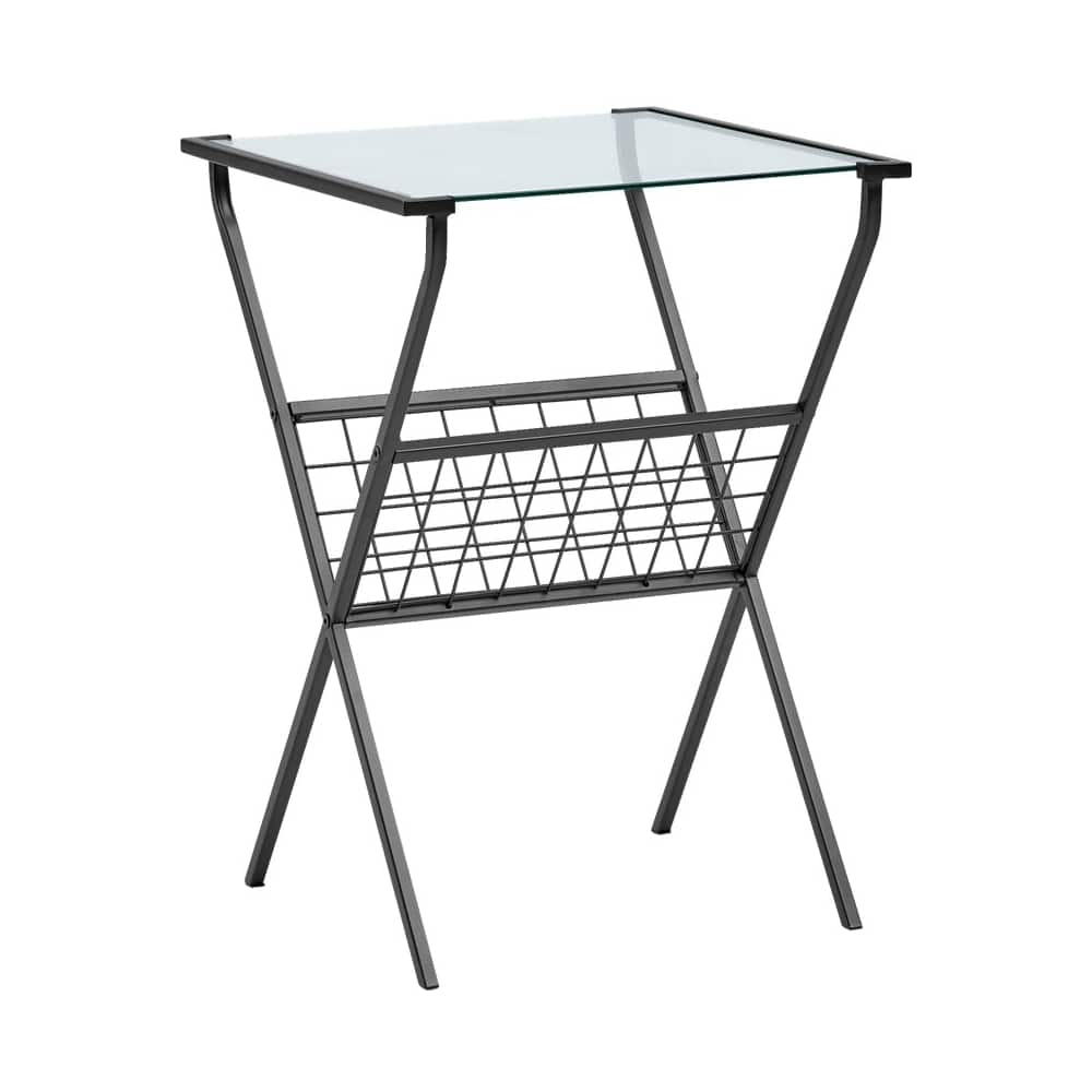 Left View: Walker Edison - Modern Metal & Glass Side Table - Black