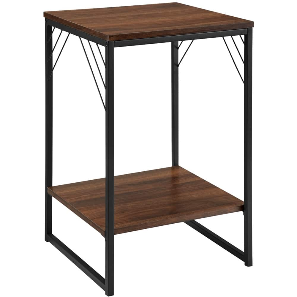 Left View: Walker Edison - Industrial Metal Accent Side Table - Dark Walnut