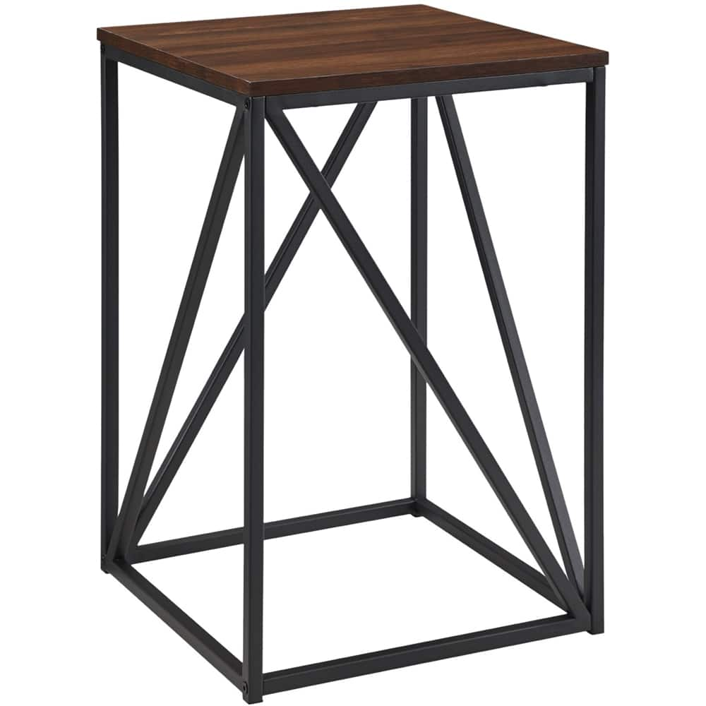 Left View: Walker Edison - Modern Geometric Square Side Table - Dark Walnut