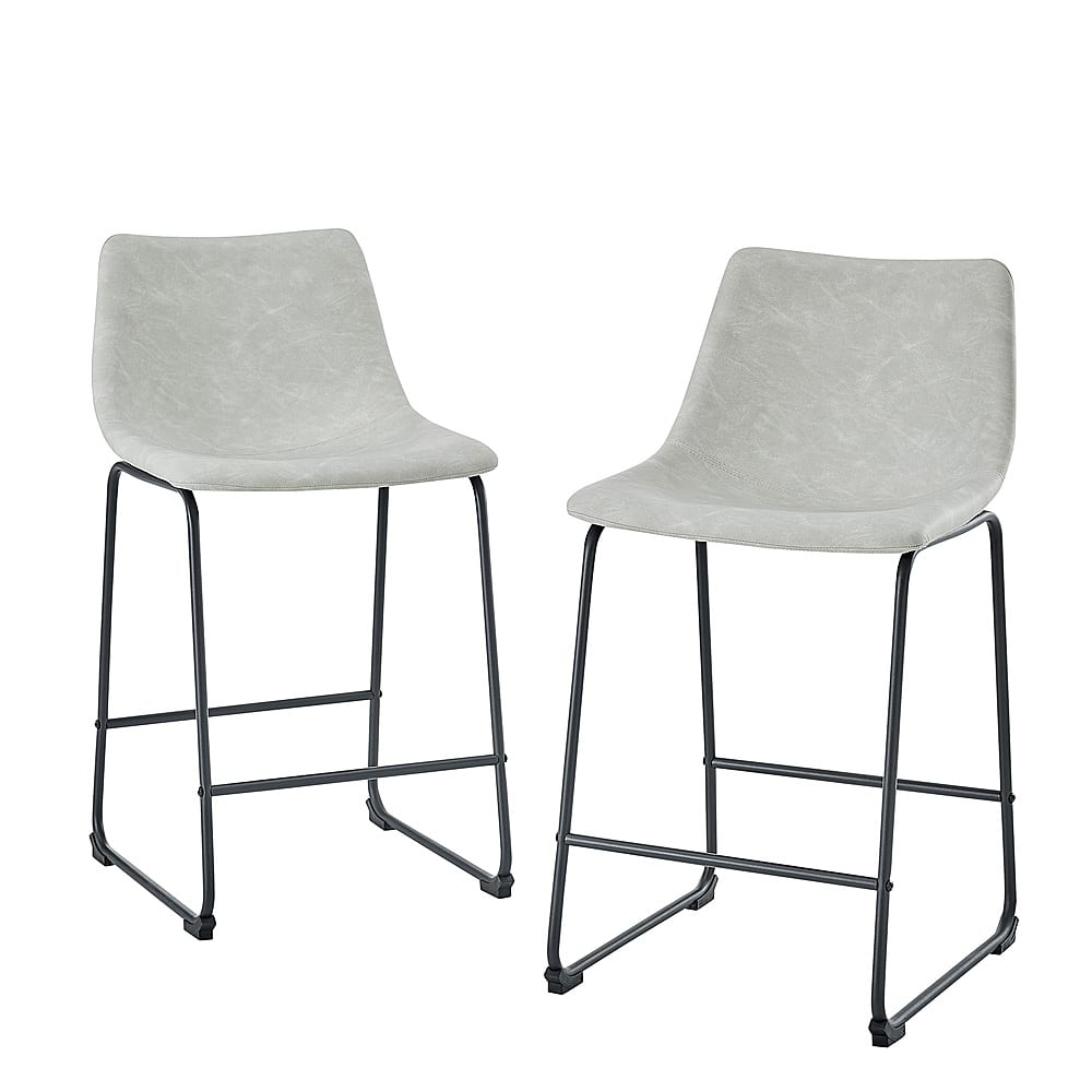 Walker Edison - Industrial Faux Leather Counter Stool (Set of 2) - Gray - Front_Zoom
