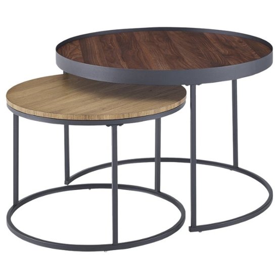 Walker Edison Nesting Coffee Table Set, Dark Wood Round Coffee Table Set
