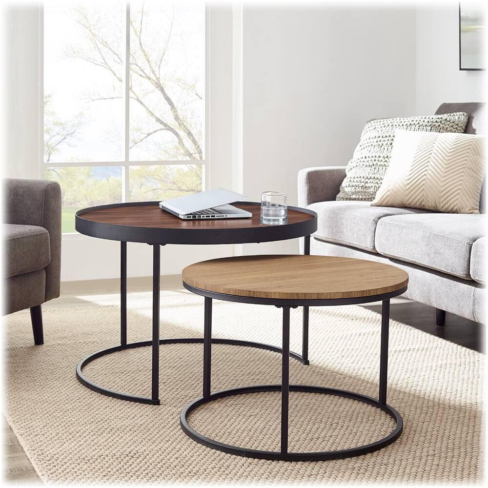Best Buy Walker Edison Nesting Coffee Table (Set of 2) Dark Walnut