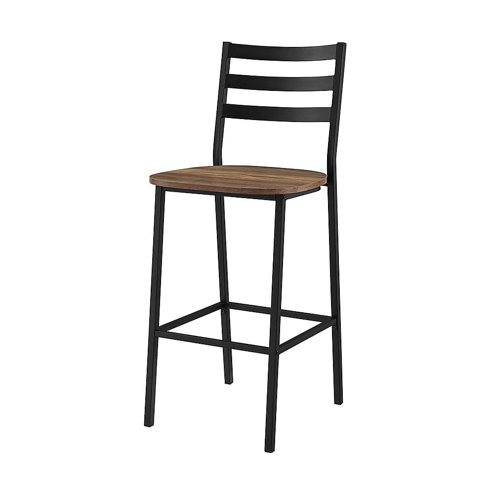 Left View: Walker Edison - Industrial Slat-Back Counter Stool (2-Pack) - Rustic Oak