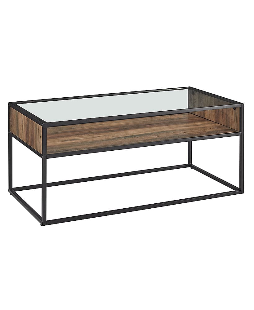 Angle View: Walker Edison - Rustic Glass Coffee Table - Reclaimed Barnwood