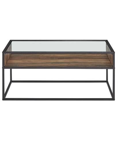 Walker Edison - Rustic Glass Coffee Table - Reclaimed Barnwood