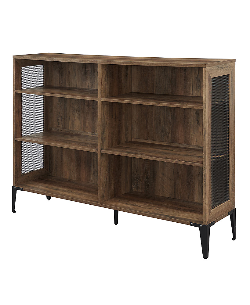 Left View: Walker Edison - Modern Wood Bookmatch Storage 2-Door 3-Shelf Bookcase - Solid Black