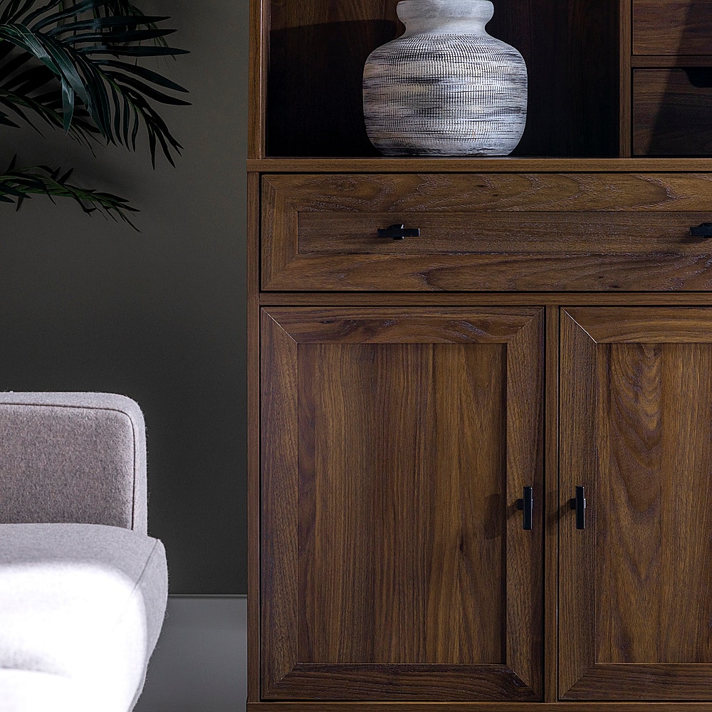 Alt View 22. Walker Edison - 4 Drawer Cabinet Storage Computer Desk with Hutch - Dark Walnut.