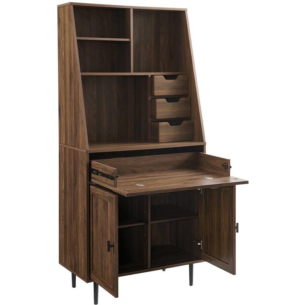 Left. Walker Edison - 4 Drawer Cabinet Storage Computer Desk with Hutch - Dark Walnut.
