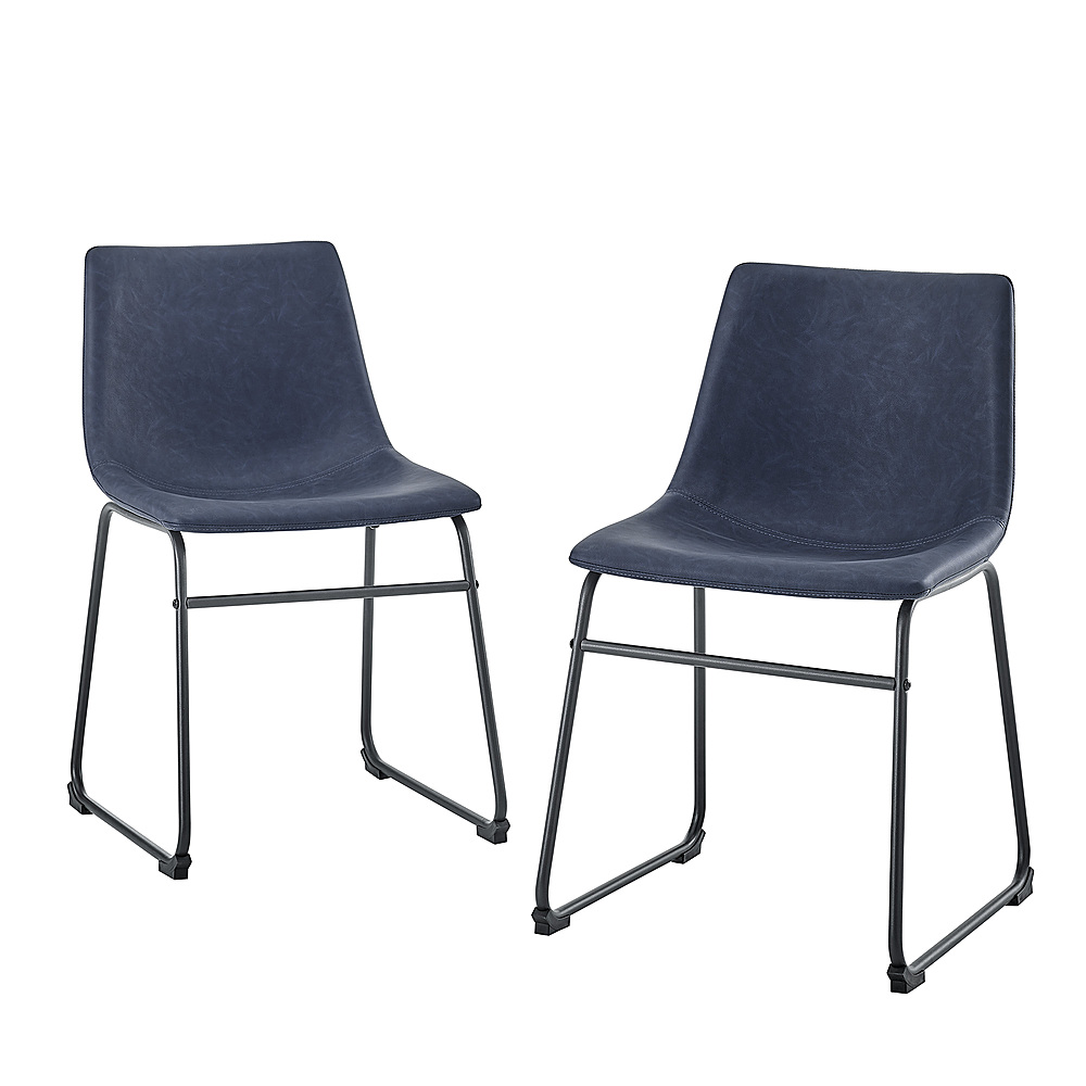 Left View: Walker Edison - 18" Industrial Faux Leather Dining Chairs (Set of 2) - Blue