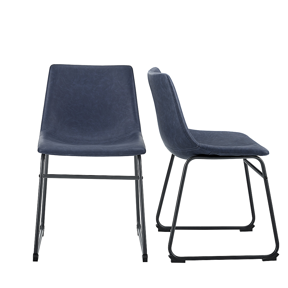 Angle View: Walker Edison - 18" Industrial Faux Leather Dining Chairs (Set of 2) - Blue