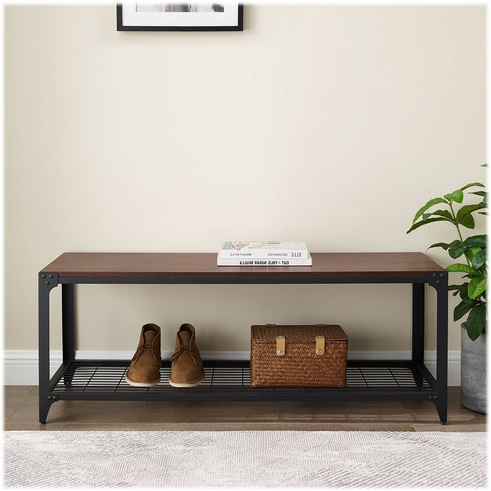 Walker Edison Industrial Farmhouse Entryway Shoe Rack Bench Dark Walnut Bb48aiebdw Best Buy