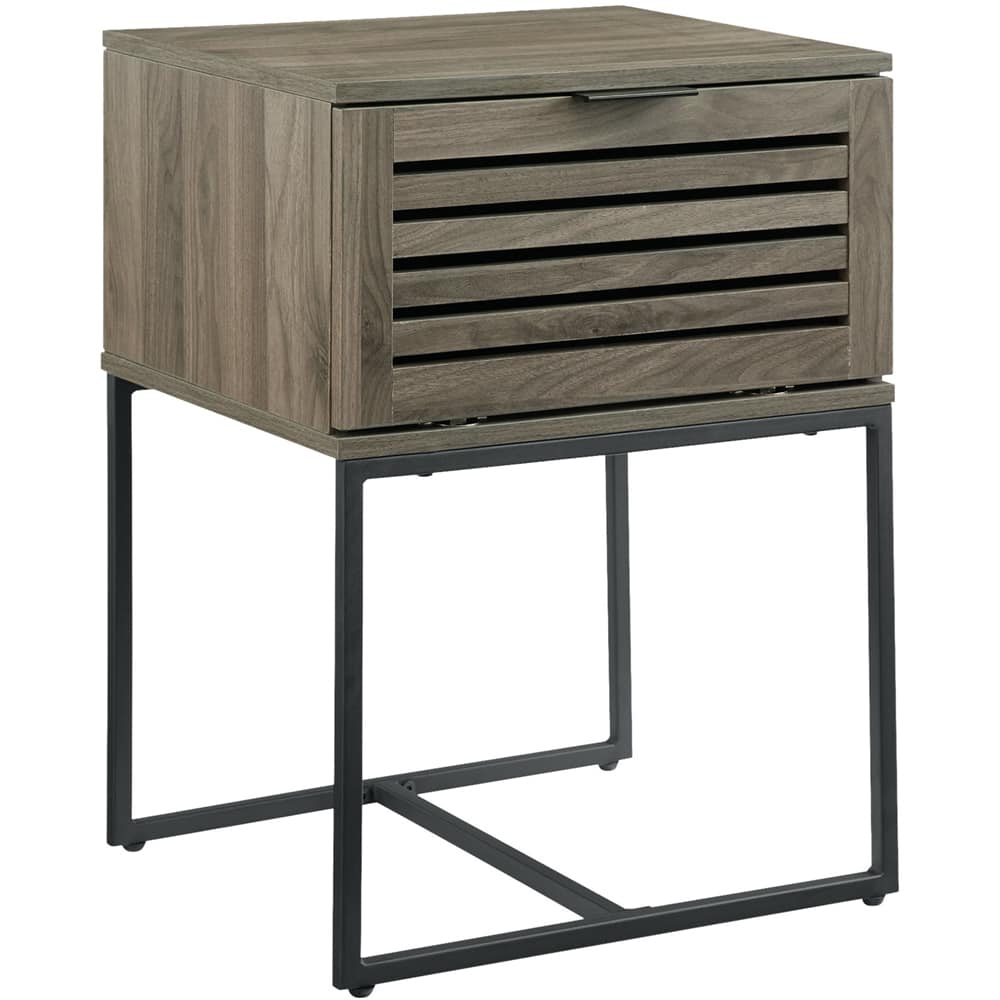 Left View: Walker Edison - Modern Slat Door Side Table - Slate Gray