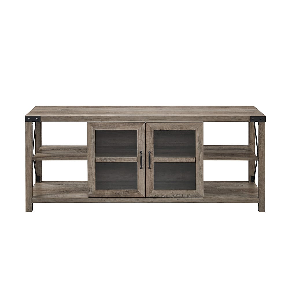 Front. Walker Edison - Farmhouse Metal X TV Stand Cabinet for Most TVs Up to 65" - Gray Wash.