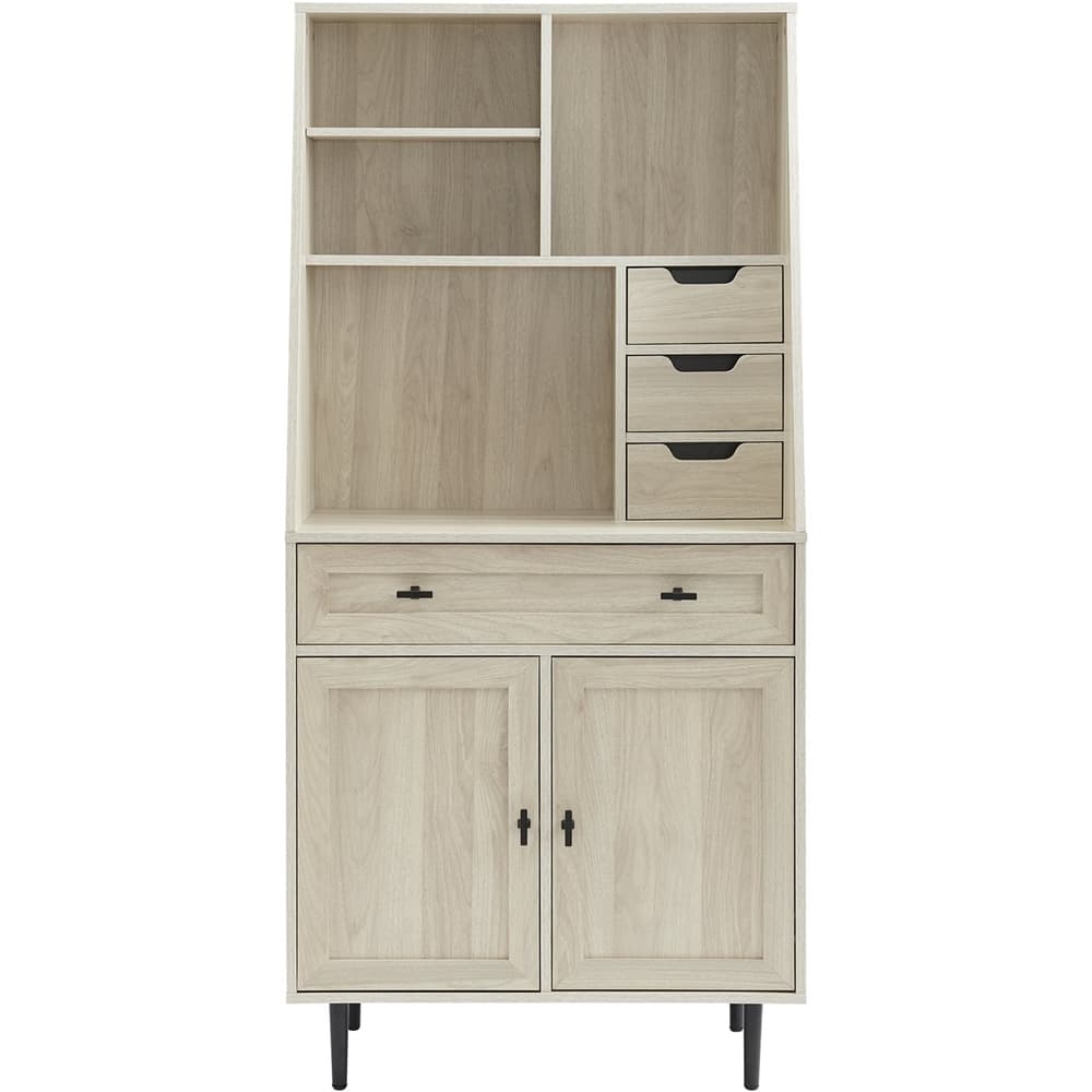 Walker Edison - 4 Drawer Cabinet Storage Computer Desk with Hutch - Birch - Front_Zoom