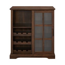 Walker Edison - Bar Cabinet with Sliding Glass Door - Dark Walnut - Front_Zoom