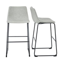 Walker Edison - Industrial Faux Leather Barstool (Set of 2) - Gray - Front_Zoom