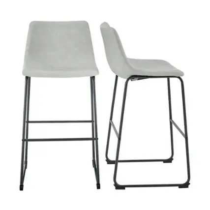 Front. Walker Edison - Industrial Faux Leather Barstool (Set of 2) - Gray.