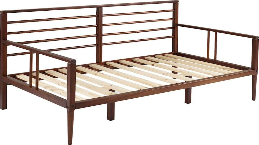 Angle View: Walker Edison - Mid-Century Modern 42" Twin-Size Spindle Bed - Walnut