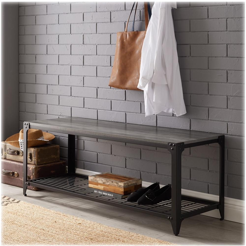 Walker Edison Industrial Farmhouse Entryway Shoe Rack Bench Gray Wash Bb48aiebgw Best Buy