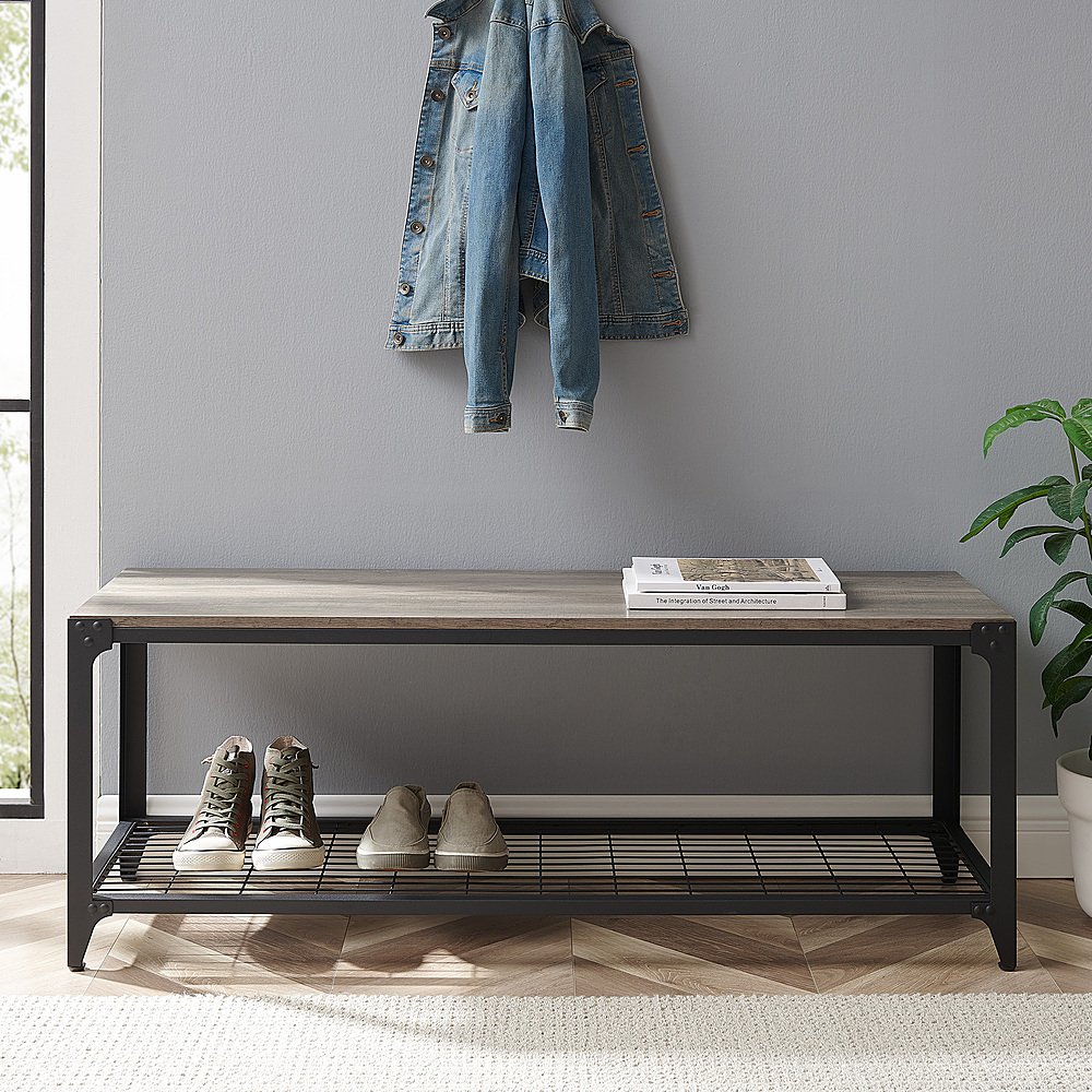 Best Buy: Walker Edison Industrial Farmhouse Entryway Shoe Rack Bench ...