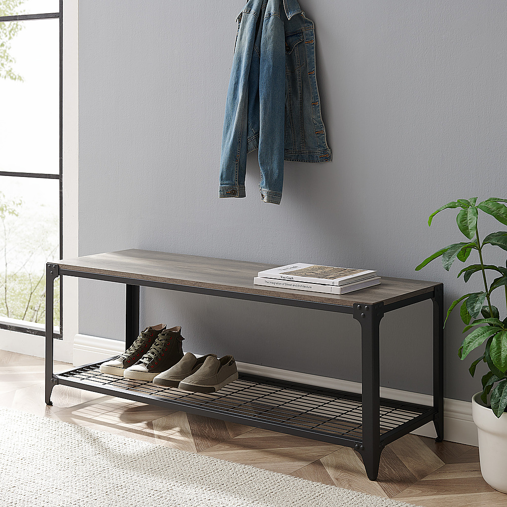 Best Buy: Walker Edison Industrial Farmhouse Entryway Shoe Rack Bench ...