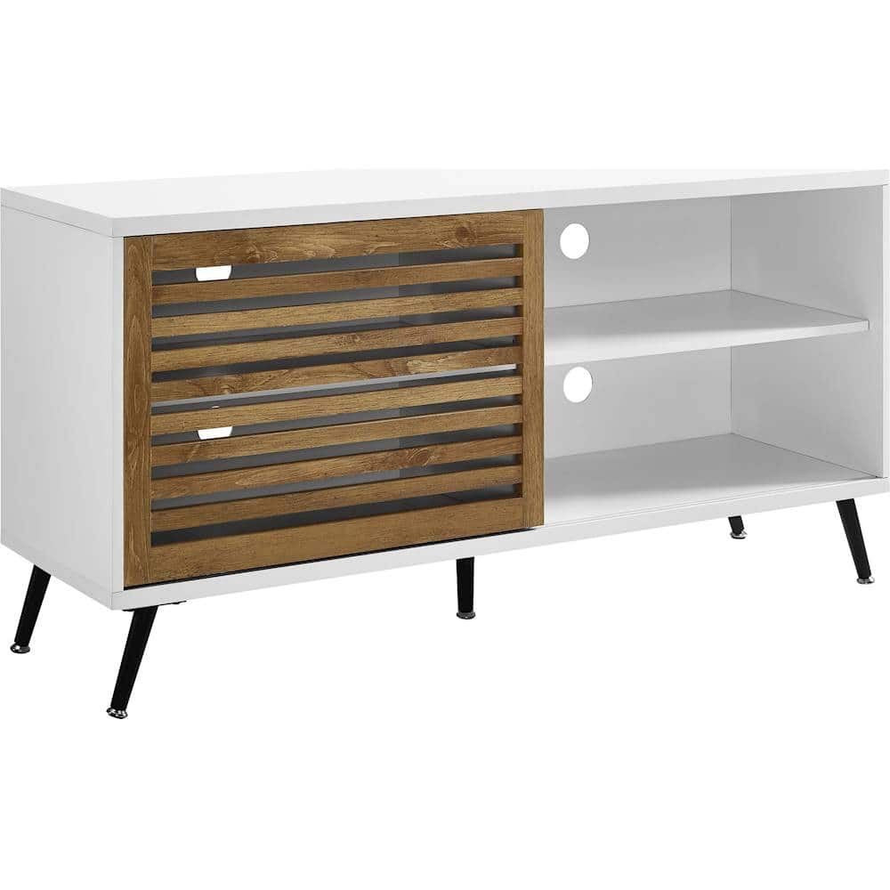 Angle View: Walker Edison - Mid Century Modern TV Stand for Most Flat-Panel TVs Up to 58" - White/Barnwood