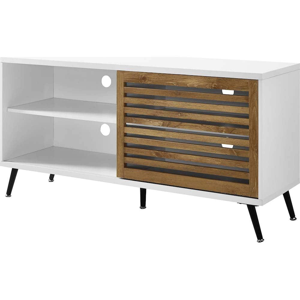 Left View: Walker Edison - Mid Century Modern TV Stand for Most Flat-Panel TVs Up to 58" - White/Barnwood