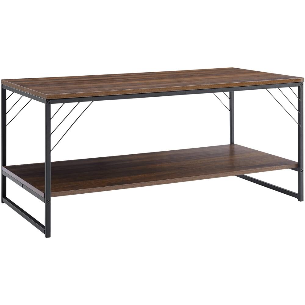 Left View: Walker Edison - Industrial Metal Accent Coffee Table - Dark Walnut