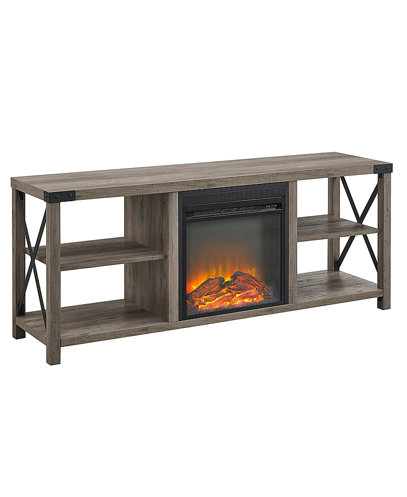 Angle View: Walker Edison - Farmhouse Open Storage Metal X-Frame Fireplace TV Stand for Most TVs up to 65" - Grey Wash