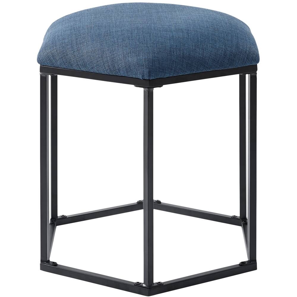 Left View: Walker Edison - Hexagon Upholstered Ottoman - Blue