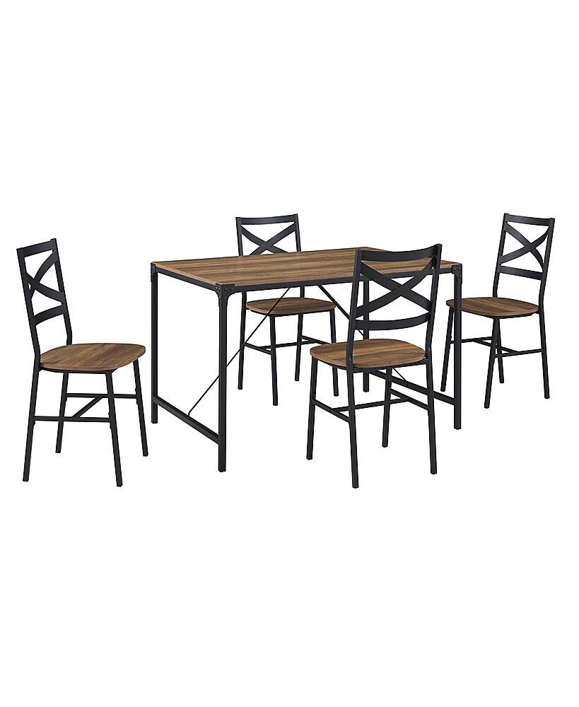 Angle View: Walker Edison - Angle Iron Dining Table (Set of 5) - Rustic Oak