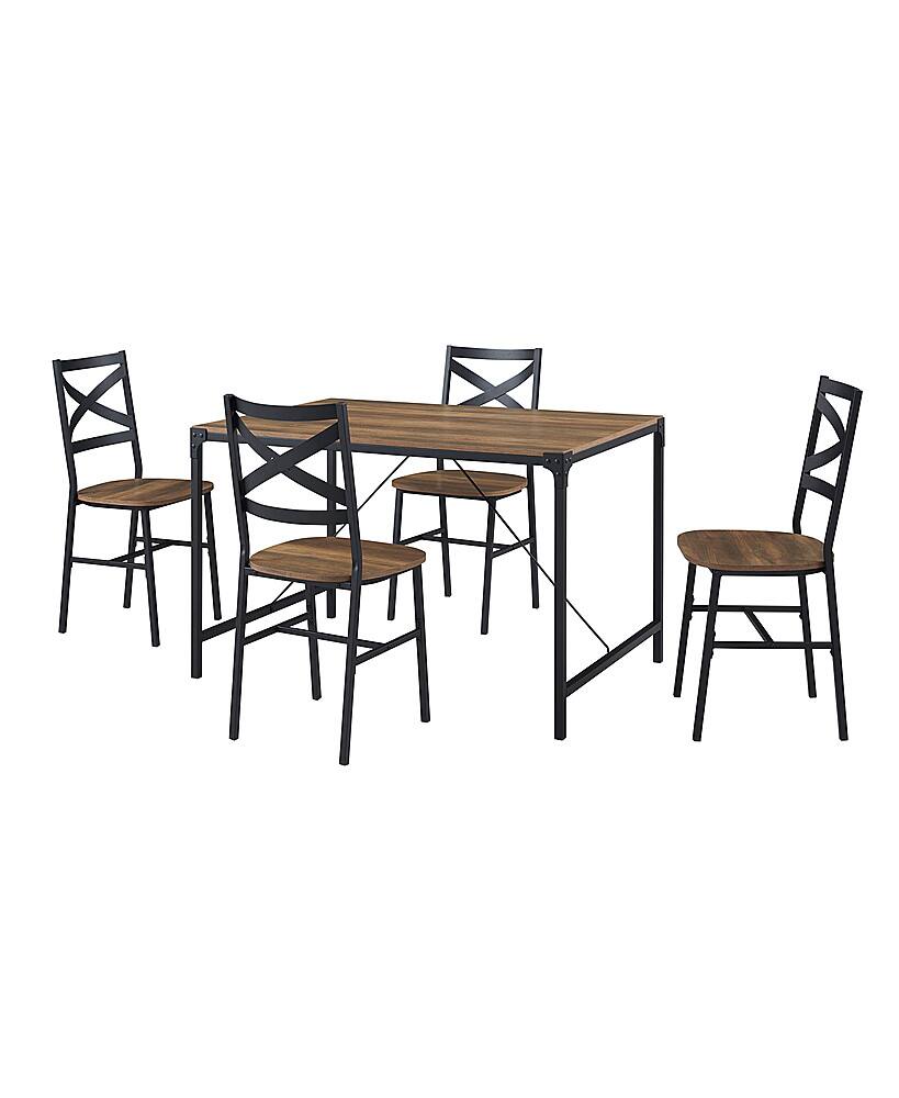 Left View: Walker Edison - Angle Iron Dining Table (Set of 5) - Rustic Oak