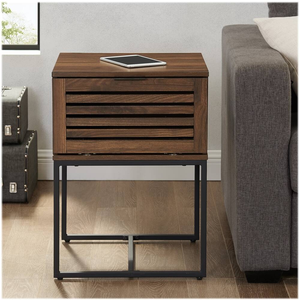 Best Buy Walker Edison Modern Slat Door Side Table Dark Walnut