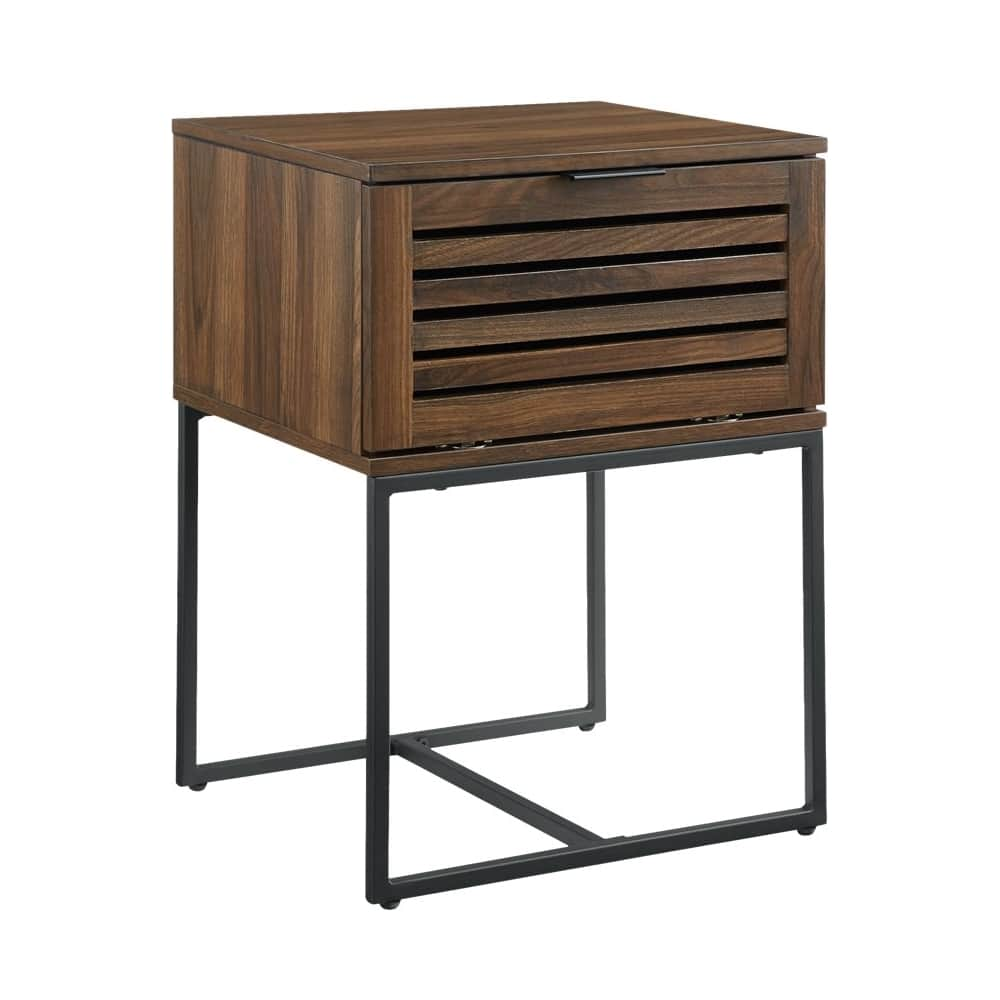 Left View: Walker Edison - Modern Slat Door Side Table - Dark Walnut