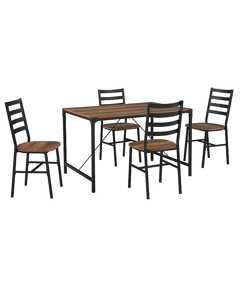 Angle View: Walker Edison - Industrial Angle Iron Dining Table (Set of 5) - Reclaimed Barnwood