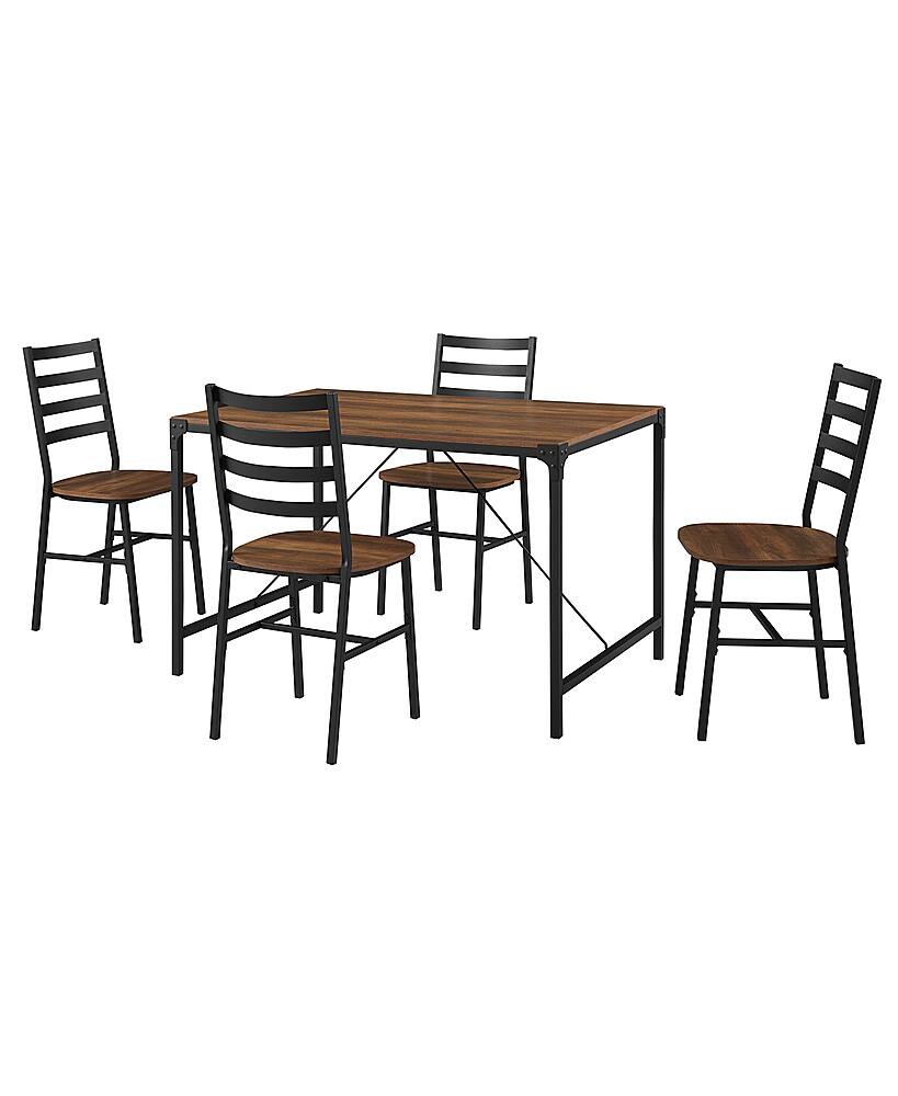 Left View: Walker Edison - Industrial Angle Iron Dining Table (Set of 5) - Reclaimed Barnwood