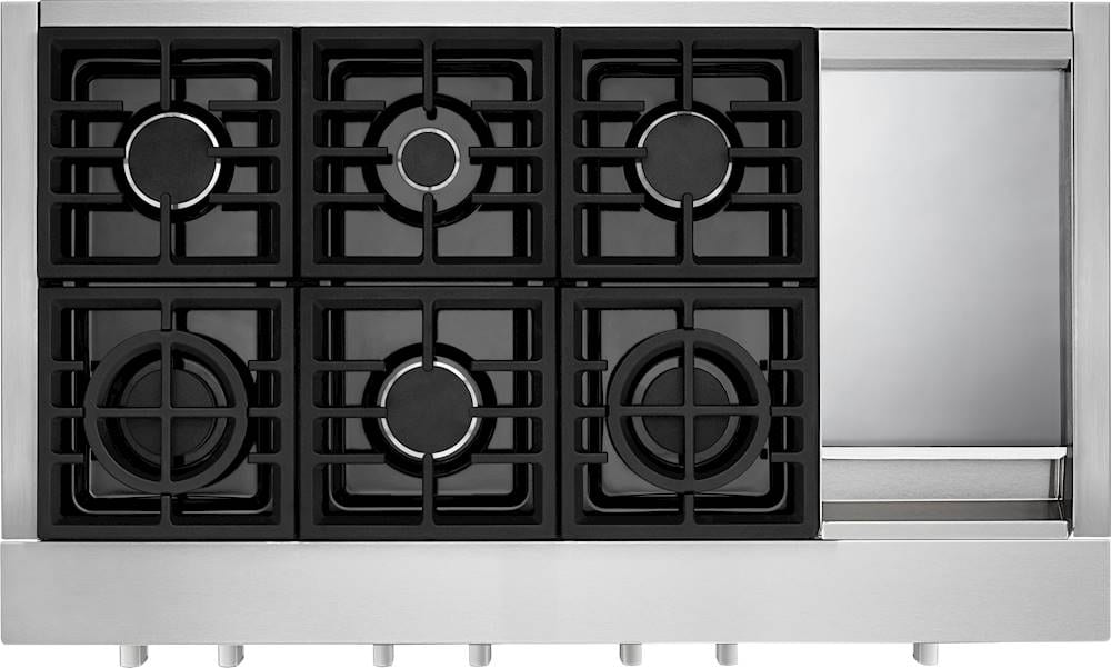 Angle. KitchenAid - Commercial-Style 48'' Built-In Gas Cooktop with 6 Burners and Griddle - Stainless steel.