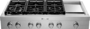KitchenAid - Commercial-Style 48'' Built-In Gas Cooktop with 6 Burners and Griddle - Stainless Steel - Front_Zoom