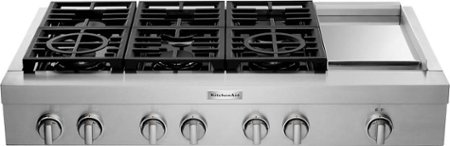 KitchenAid - Commercial-Style 48'' Built-In Gas Cooktop with 6 Burners and Griddle - Stainless Steel