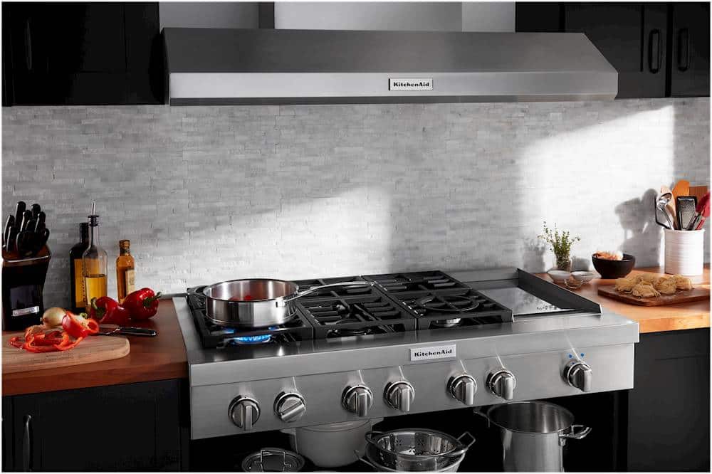 Alt View 12. KitchenAid - Commercial-Style 48'' Built-In Gas Cooktop with 6 Burners and Griddle - Stainless steel.