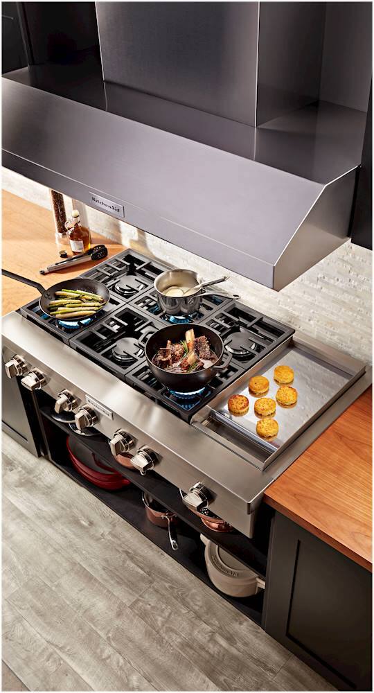 Alt View 13. KitchenAid - Commercial-Style 48'' Built-In Gas Cooktop with 6 Burners and Griddle - Stainless steel.
