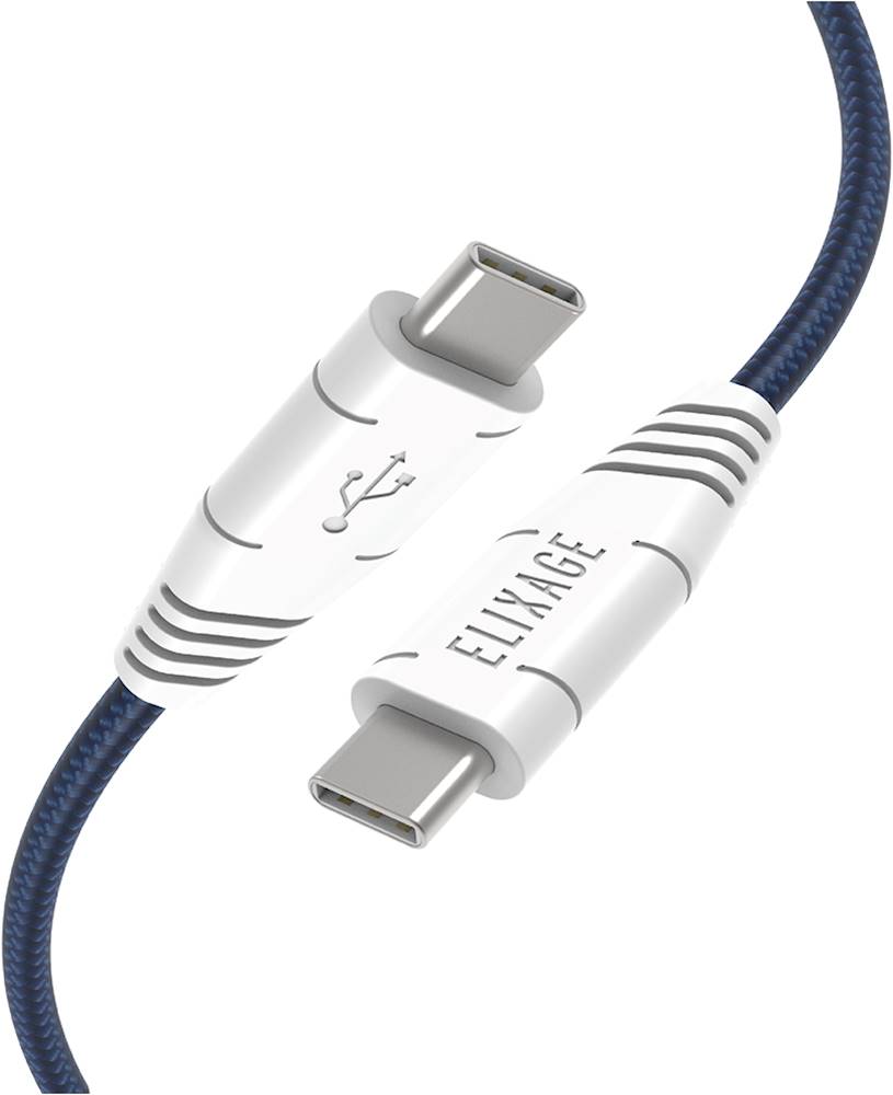 Angle View: Elixage - Essential 8" USB Type C-to-USB Type C Charge-and-Sync Cable - Blue